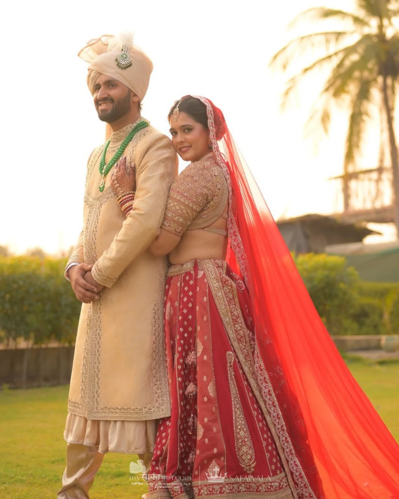 Classic groom pagdi styled with a red ceremonial stole for Bang Tao